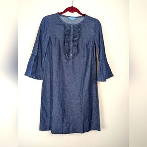 Women's Blue Ruffle Bell sleeve‎ Dress